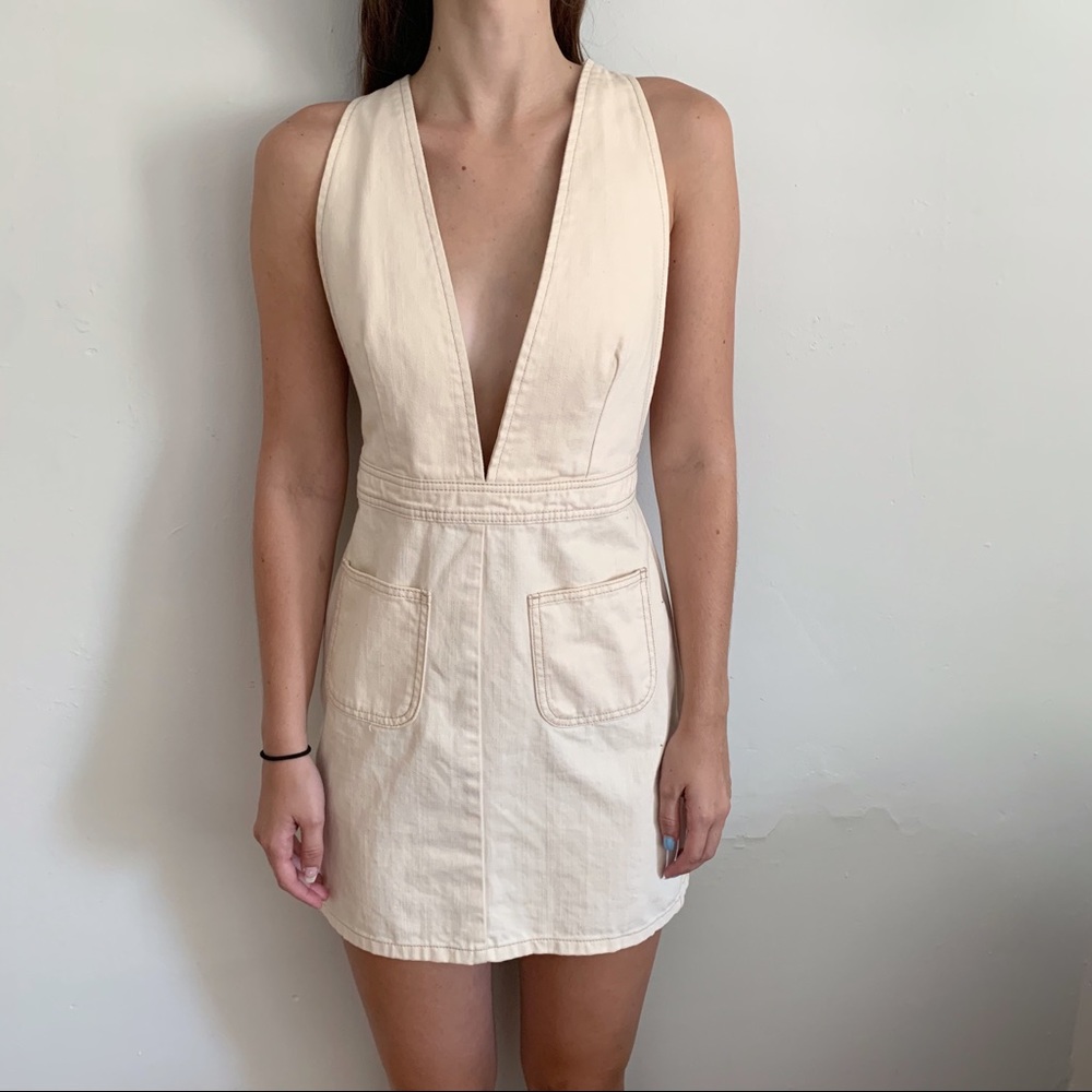 Overall Cream Denim Dress - Urban Outfitters